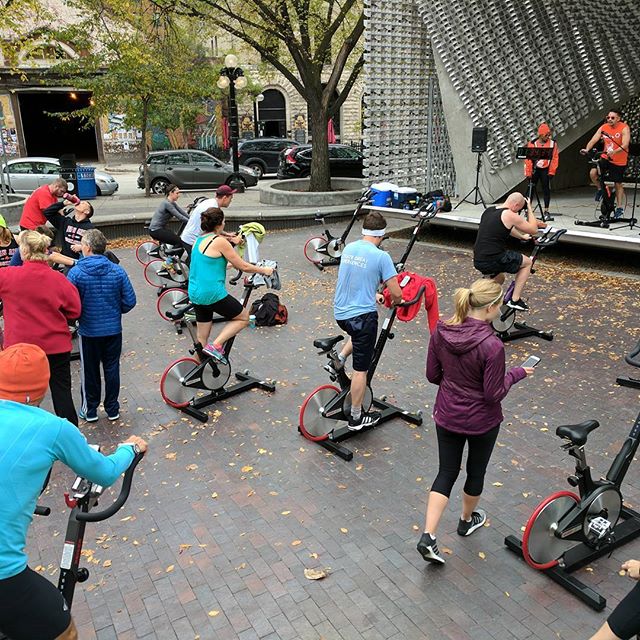 The happening now at the Cube in Old Market Square - 24hrs of cycling in support of @panamplace! Get down here and cheer these folks on!